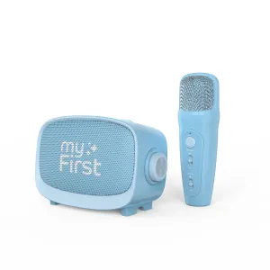 myFirst Voice 2 karaoke-mikrofonsæt til børn med blå højttaler og håndholdt mikrofon på hvid baggrund