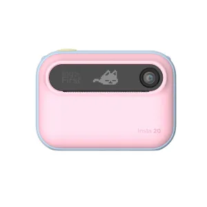 myFirst Camera Insta 20 barnens direktbildskamera i Cotton Candy Mix, pastellrosa med blå detaljer och frontlins