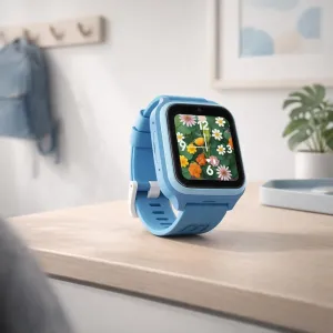 myFirst Fone M1 blå smartklokke for barn med firkantet berøringsskjerm og urskive med blomstermotiv