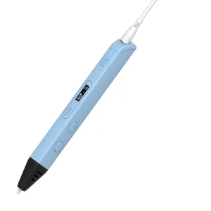 myFirst 3D Pencil Artist lyseblå håndholdt 3D-penn med display, knapper og kabel på hvit bakgrunn