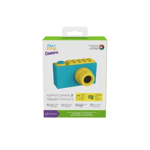 Boîte de vente au détail myFirst Camera 2 8 MP, appareil photo pour enfants, avec illustration colorée de l’appareil et détails du produit