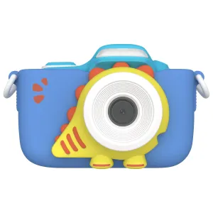 Appareil photo pour enfants myFirst Camera 3 en bleu et jaune, avec un grand objectif central et un design orienté vers l’avant