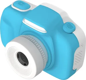 Appareil photo pour enfants myFirst bleu et blanc, avec grand objectif avant, boutons supérieurs et boîtier compact adapté aux enfants