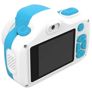 Appareil photo numérique myFirst Camera 3 pour enfants avec écran, boutons bleus et boîtier blanc pour photos et vidéos