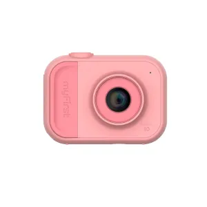 myFirst Camera 10 rosa barnkamera med cirkulärt objektiv och en kompakt, rundad kropp mot en vit bakgrund