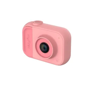 Rosa myFirst Camera 10-barnkamera med frontlins och kompakt, rundad kropp mot vit bakgrund