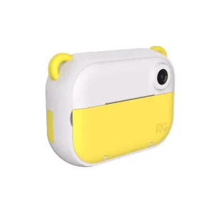 Appareil photo pour enfants myFirst Insta Wi en blanc et jaune, avec objectif circulaire et design compact aux formes arrondies