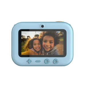 myFirst Camera Insta 20 bleu, appareil photo pour enfants avec écran, objectif et boutons photo, montrant deux enfants souriants