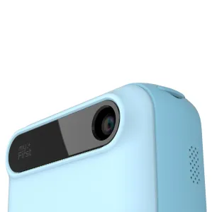 myFirst Camera Insta 20 bleu, appareil photo à impression instantanée pour enfants avec panneau avant noir et objectif visible