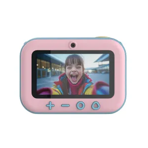 Appareil photo instantané pour enfants myFirst Insta 20 en rose et bleu, vue de face avec écran