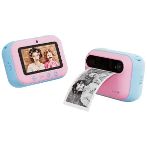 Appareil photo à impression instantanée myFirst Insta 20 pour enfants, présenté en rose et bleu avec écran et sortie photo imprimée
