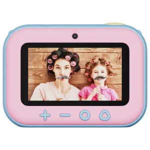 Appareil photo à impression instantanée pour enfants myFirst Insta 20 en rose et bleu, vue de face avec écran affichant une photo
