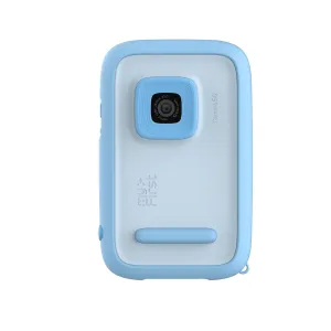 myFirst Camera 50 barnkamera i blått med rundad design, framifrån med synligt objektiv mot vit bakgrund