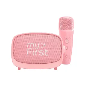 myFirst Voice 2 rosa interaktivt inspelningsset med högtalarenhet och mikrofon mot vit bakgrund