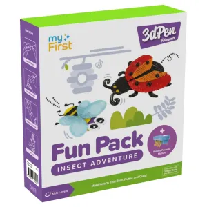 myFirst 3dPen Make Filaments Fun Pack-låda med grafik med insektsäventyr och markering för batteridriven modul