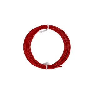 Rød PLA-filament til myFirst 3D Pen Artist, oprullet og fastgjort med hvide strips på en hvid baggrund.