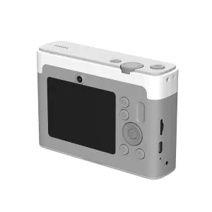 myFirst Insta Lux instant camera in gray, rear view with screen, control buttons, and textured grip