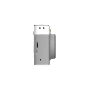 myFirst Insta Lux side view of a gray instant camera with protruding lens barrel and textured body