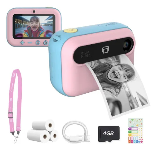 myFirst Camera Insta 20 pastellfärgad direktbildskamera med display på baksidan, utskriven bild och tillbehör