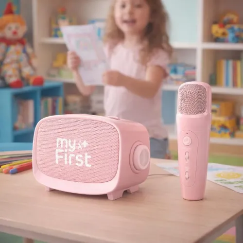 myFirst Voice 2 rosa röstinspelare för barn med bordshögtalare och handmikrofon för karaokelek