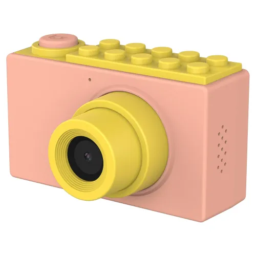 myFirst Camera 2 rose pour enfants avec grand objectif, touches jaunes et design studio compact