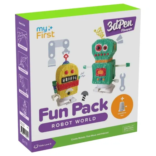 myFirst 3dPen Filaments Fun Pack Robot World-eske med robotillustrasjoner og ClockDrive Tool