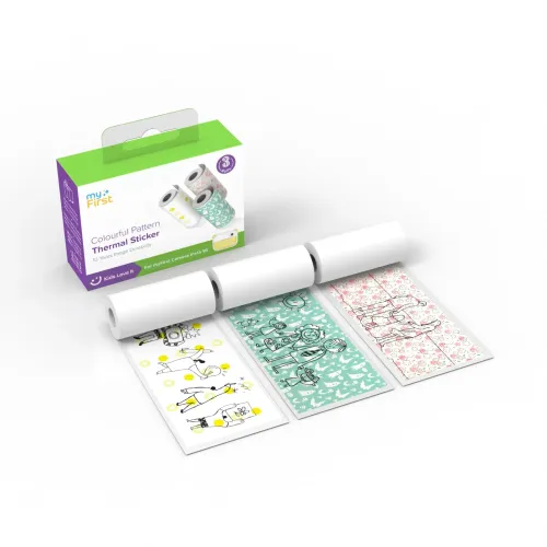 myFirst Thermo-Stickerrollen für die Camera Insta-Serie mit drei farbenfrohen Musterrollen und bedruckten Stickerbögen